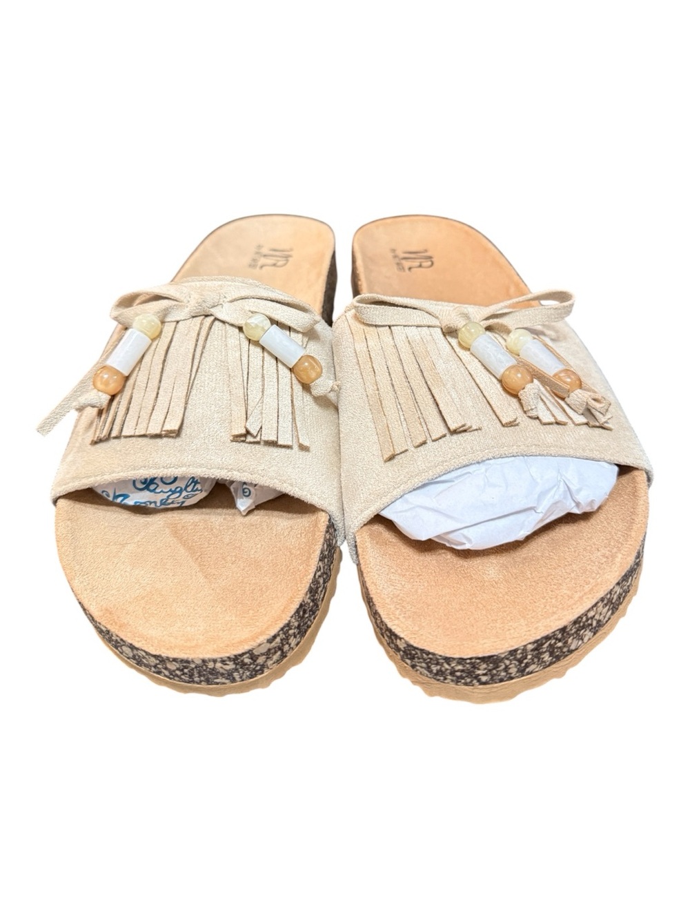 Not Rated Fringe Beaded Slide Sandals Size 10 Beige NWOB